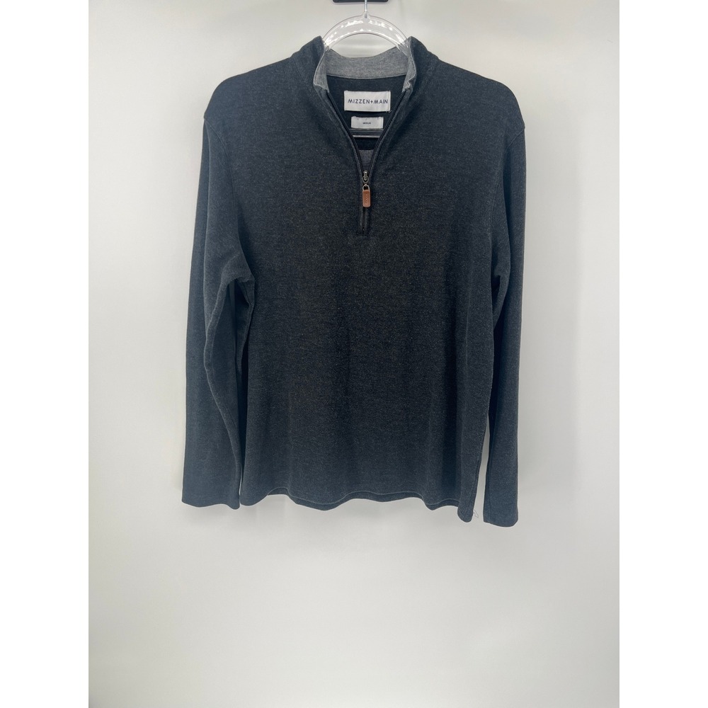 Mizzen+Main Mens Medium Charcoal Gray Heather Quarter Zip Pullover Sweater